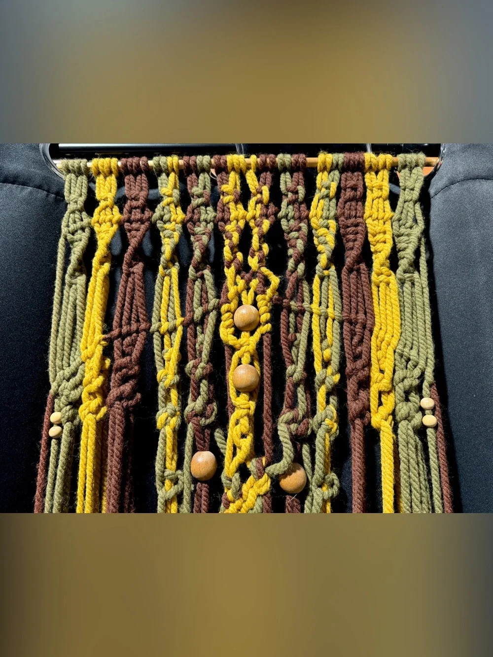Vintage Handmade Macrame Wall Hanging 18” x 78” Hippie Boho Chic Brown 1970s